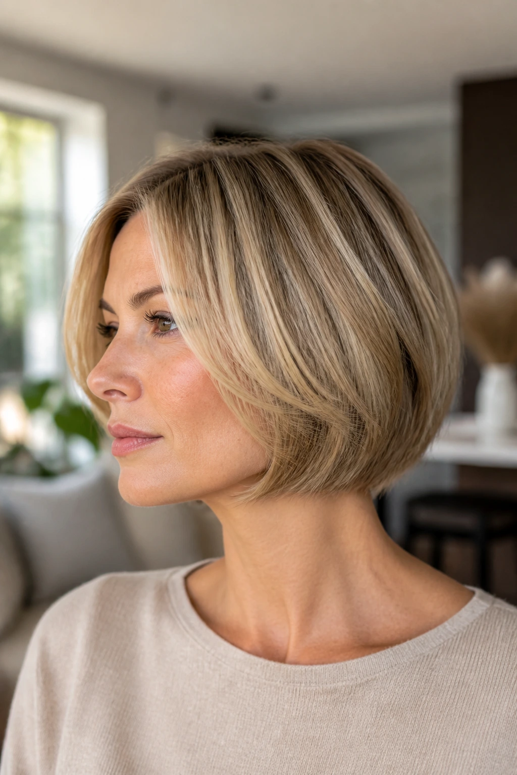 Close-up of fine hair perimeter and crisp edge on a real woman.