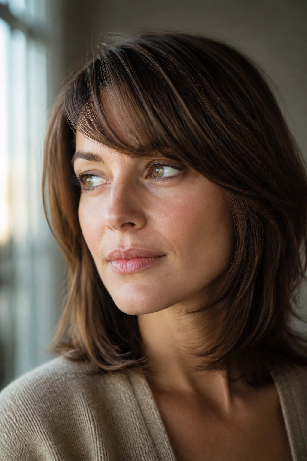 Close-up of fine hair with lifted side bangs framing the face