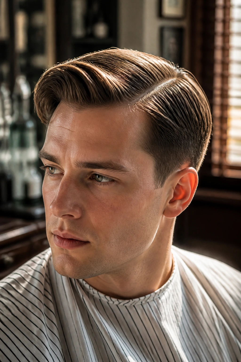 Portrait of a man with fine straight hair styled in a soft side part