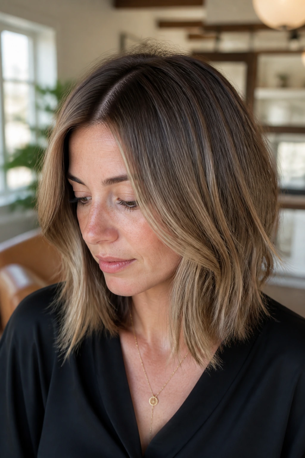 Portrait showing lob tailored to fine vs. thin hair density.