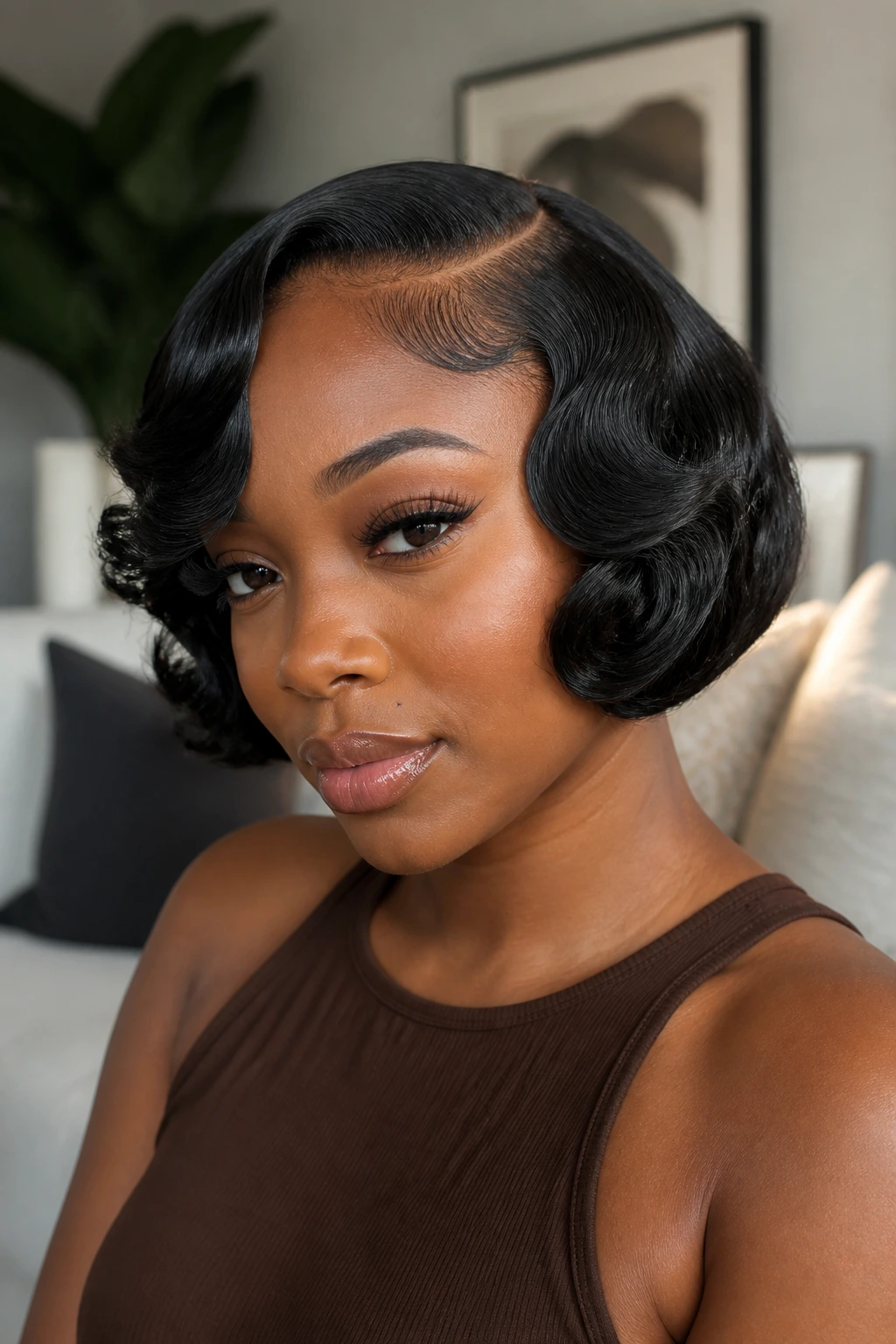 Portrait of a real woman with finger-wave inspired bob