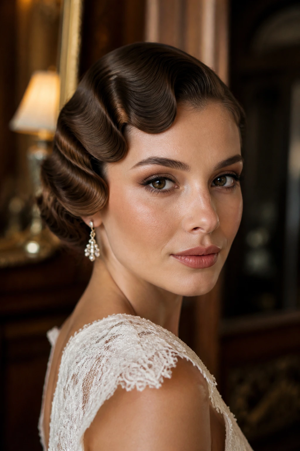 Real bride with sculpted finger waves.