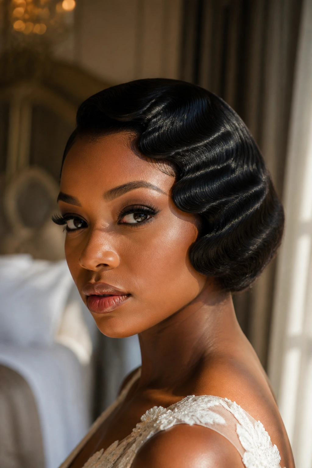 Real woman with vintage finger waves on a short bob