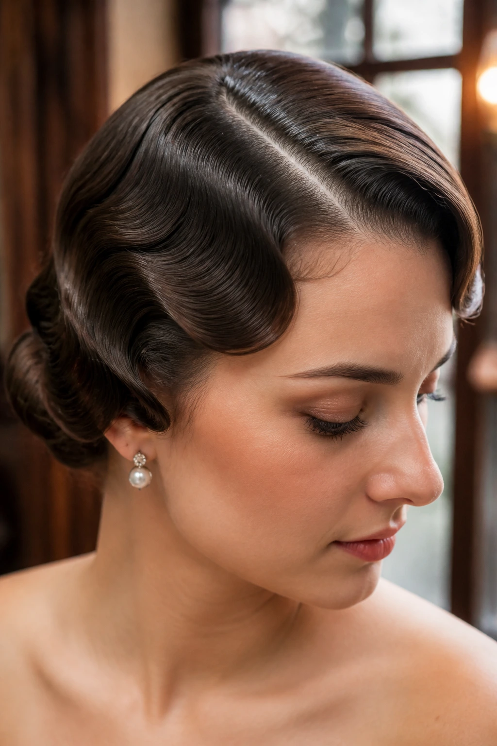 Close-up of a real woman with sculpted finger waves