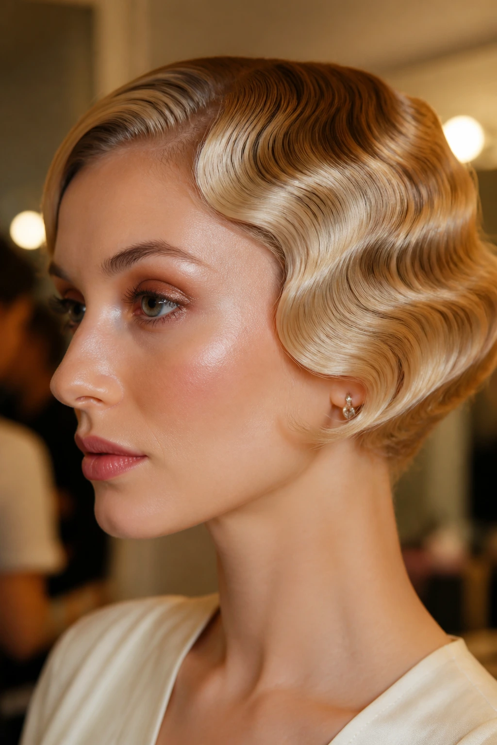 Portrait of a woman with soft finger waves for glamour