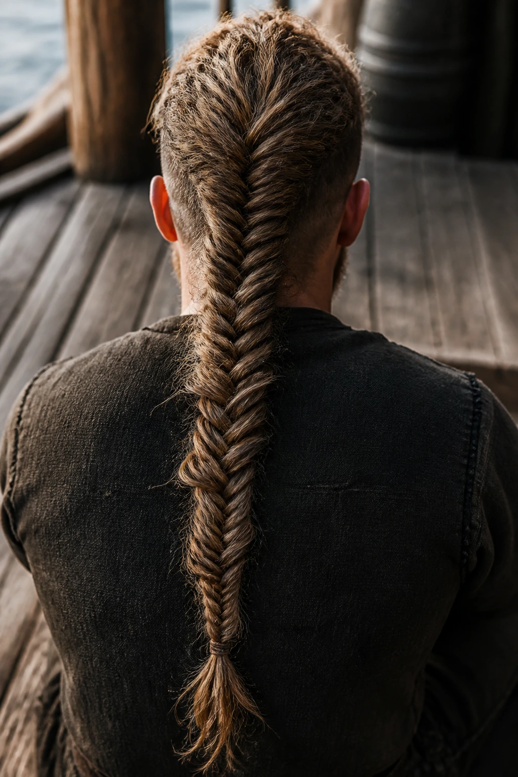 Back view of person with fishtail braid running down the back