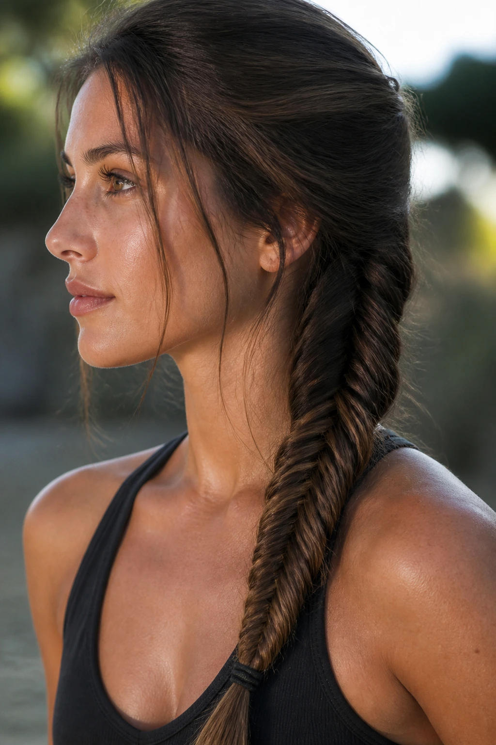 Close-up of a real person showing a well-defined fishtail braid holding its shape.