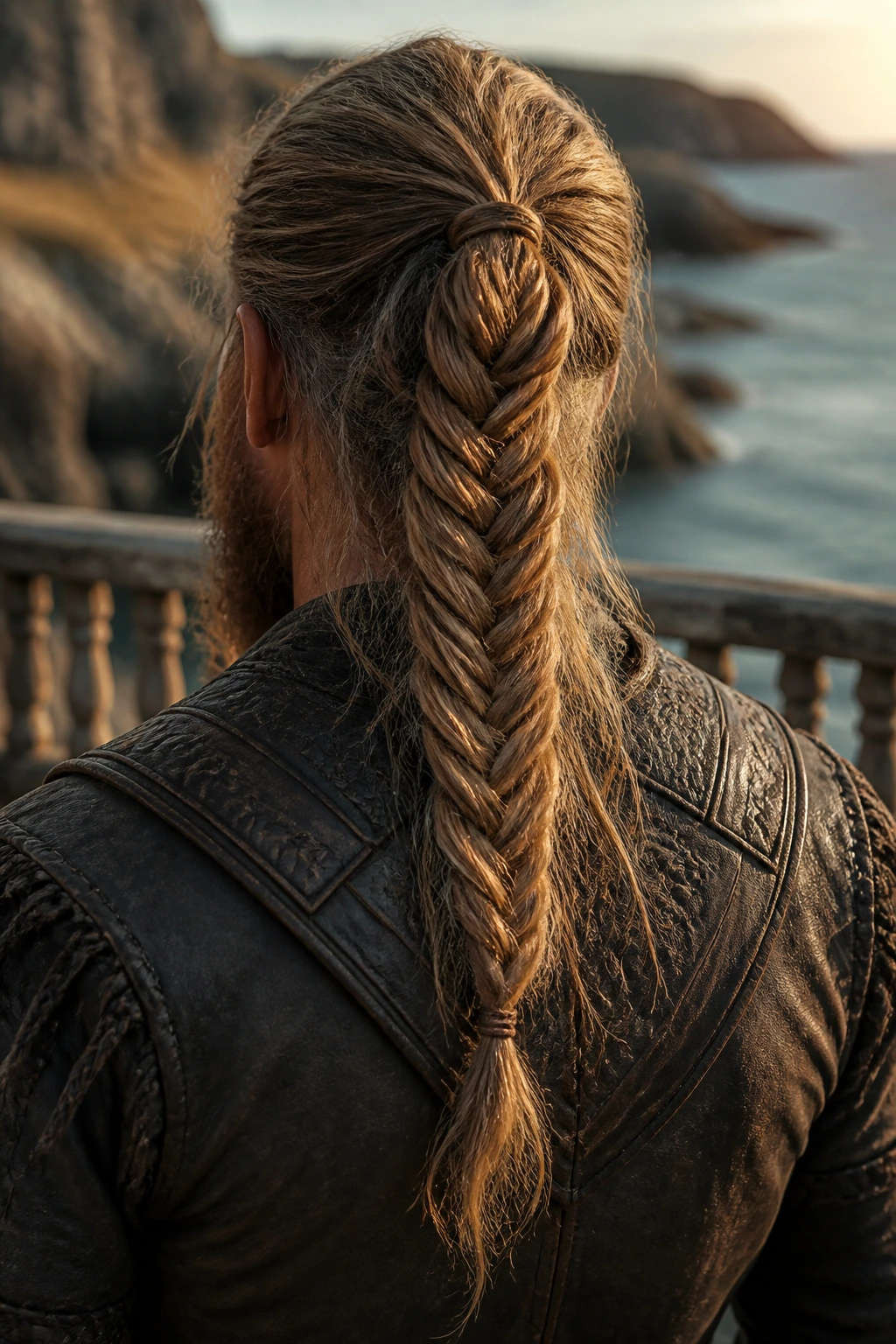 Back-of-head portrait showing a fishtail braid with rough texture on long hair