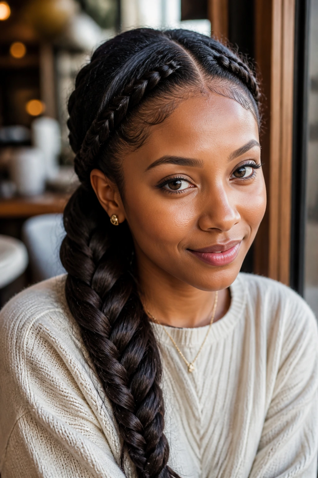 Real person with braided bangs and fishtail braid behind filling the frame.