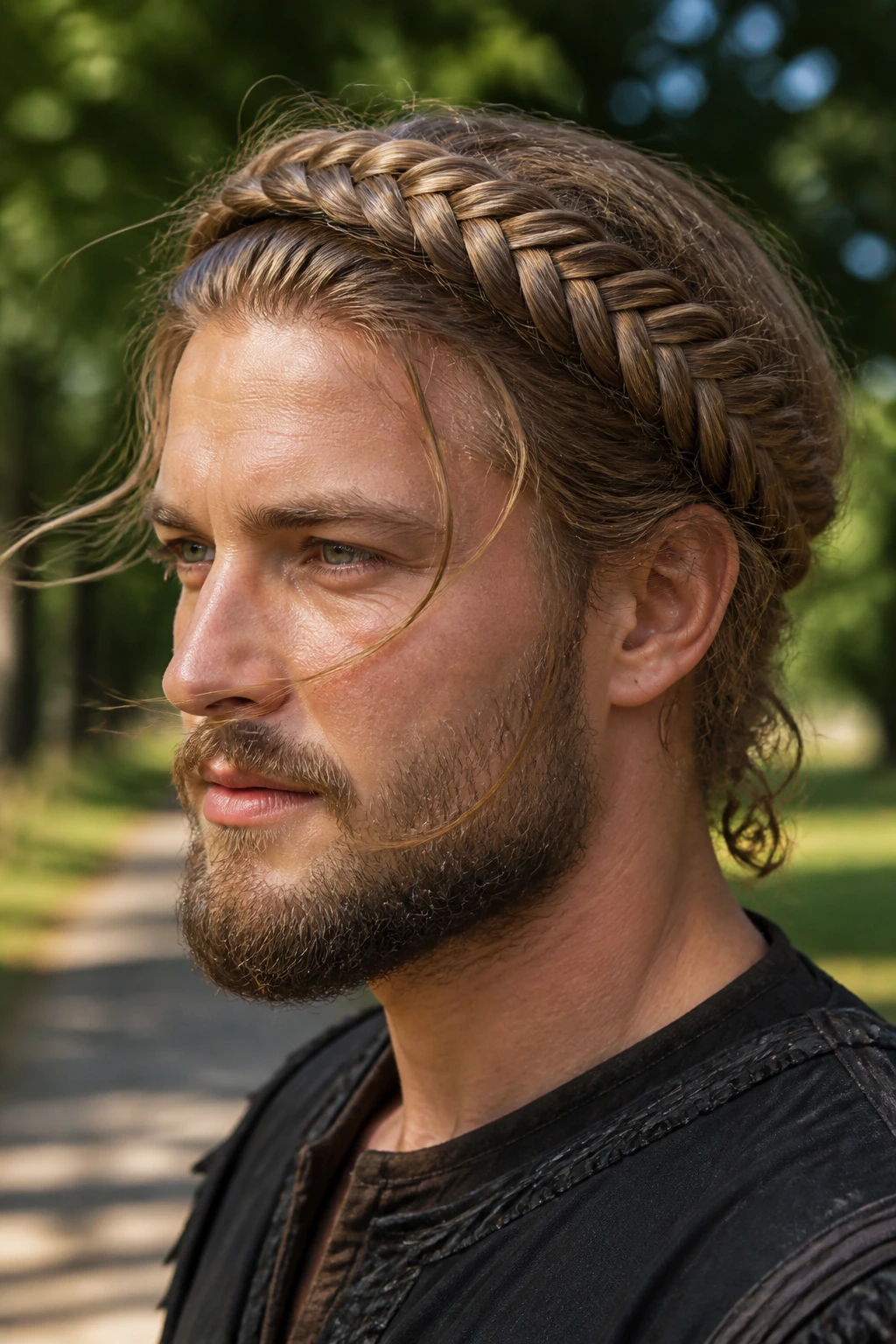 Portrait of a person with a crown fishtail braid framing the face