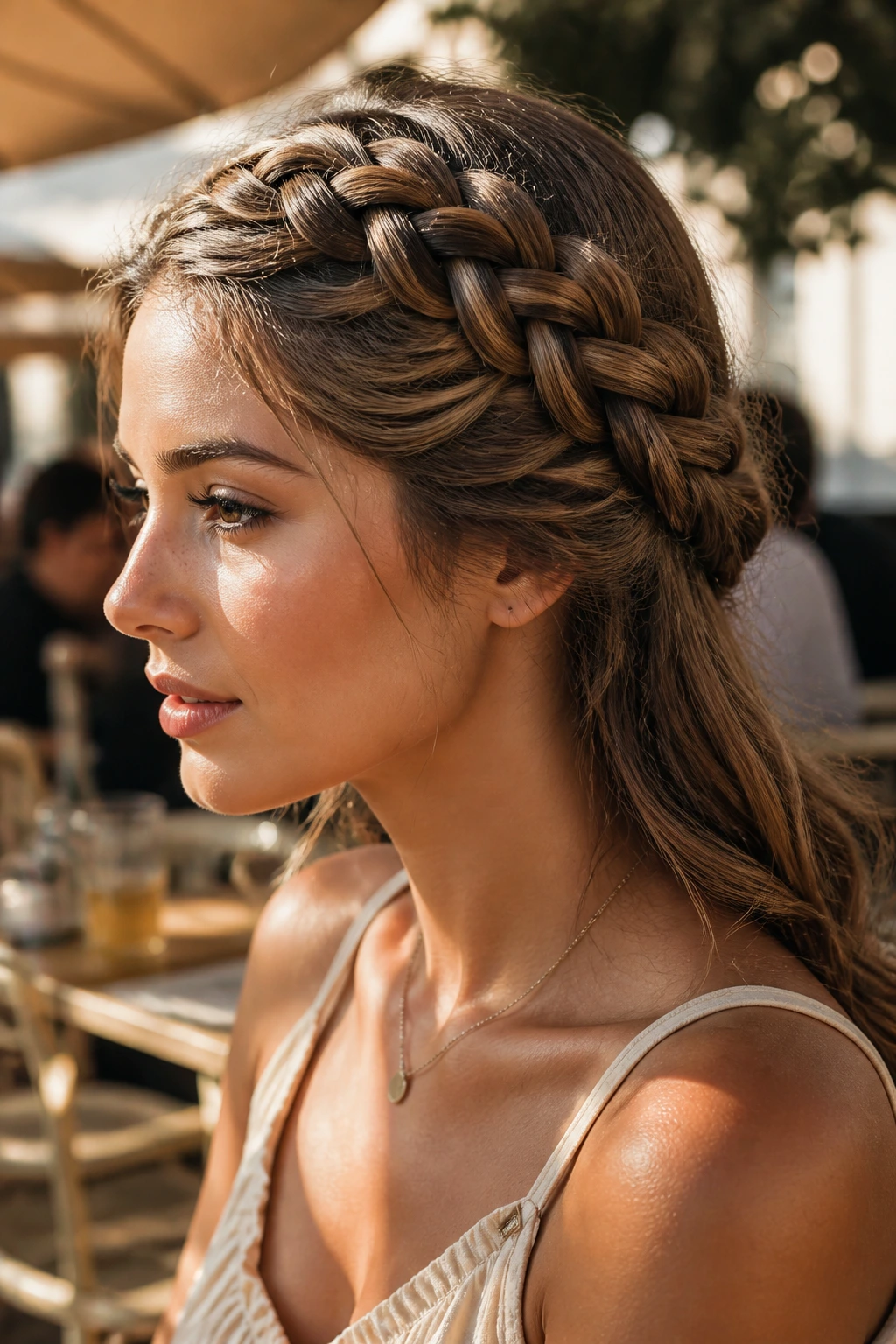 Close-up of a real woman with a five-strand braid