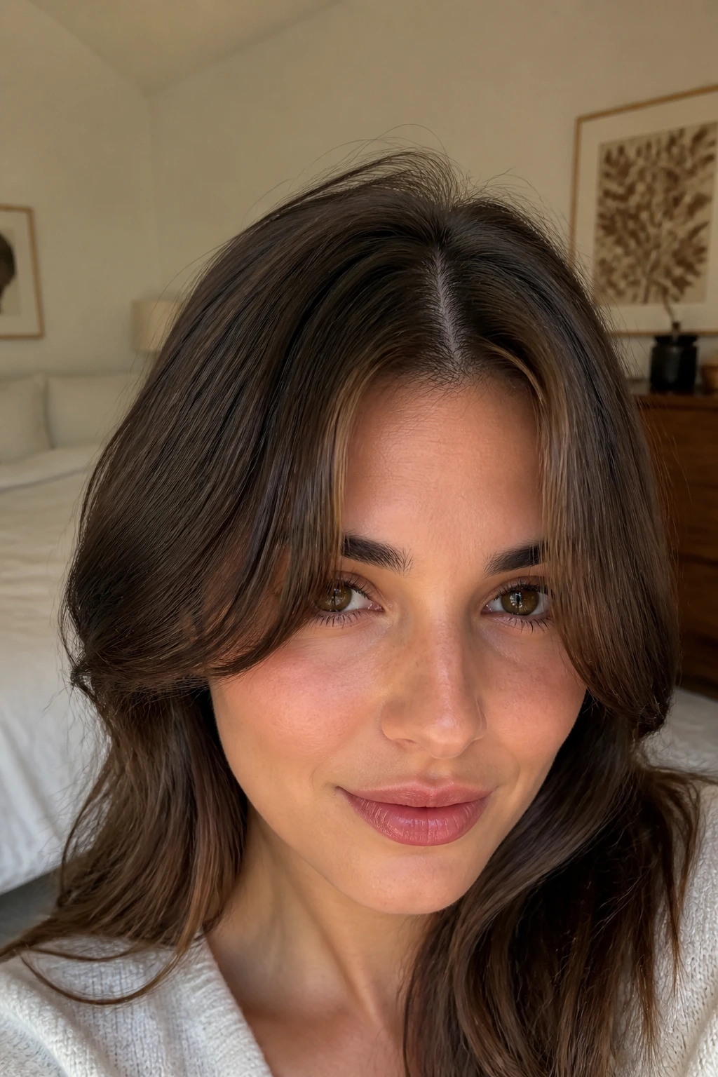Close-up portrait showing a soft bend curtain fringe