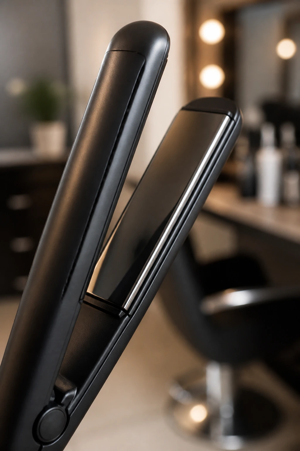 Close-up of a flat iron illustrating essential hair tools