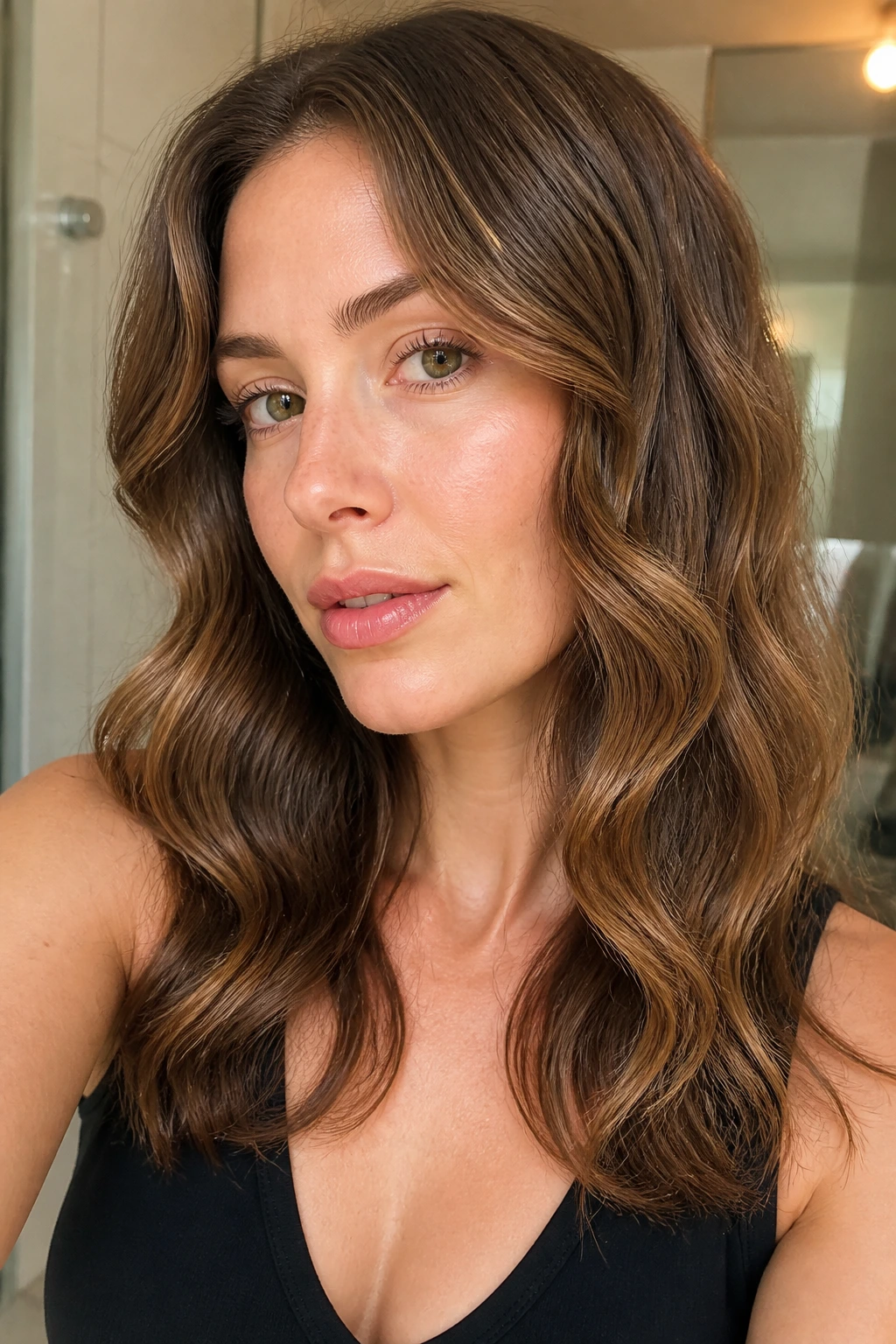 Real person with flat-iron S-bend waves on outer layer and face frame