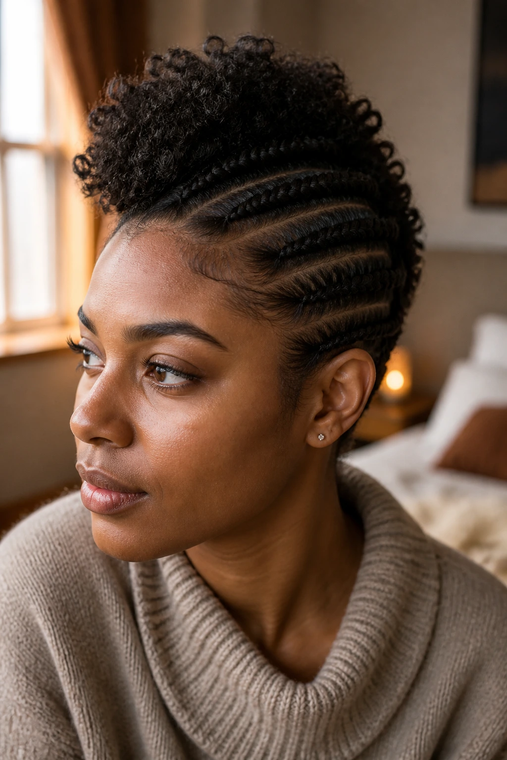 Close-up of a real person with a flat-twist hawk showing center ridge and rope-like side twists