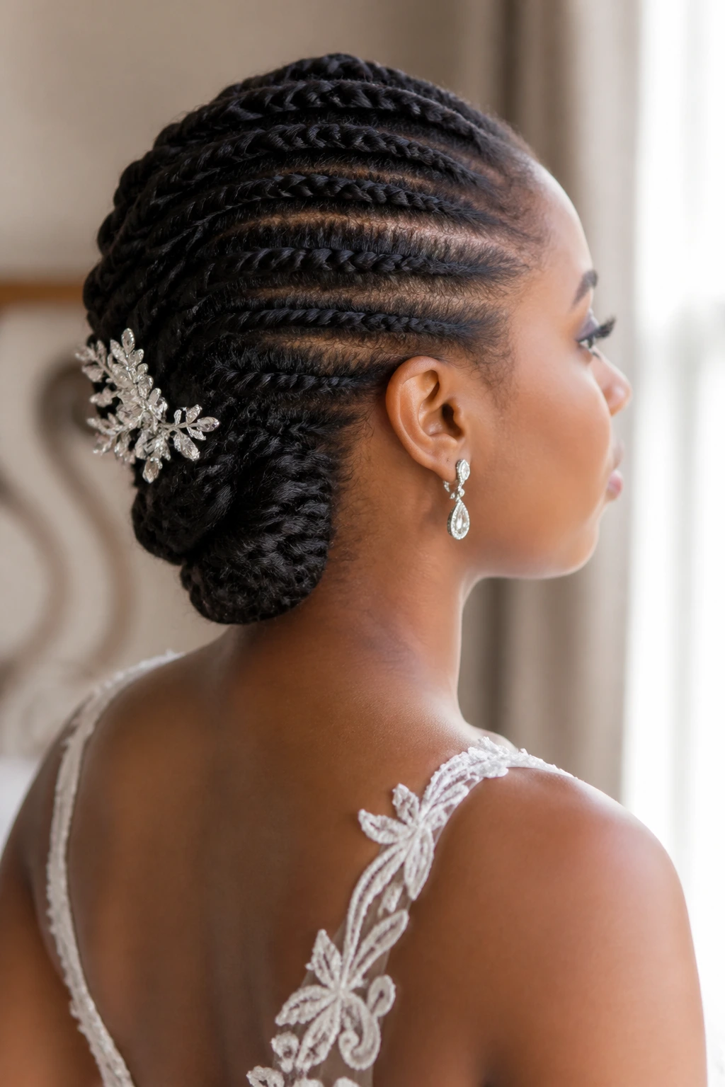 Bride with flat-twist updo and soft nape roll