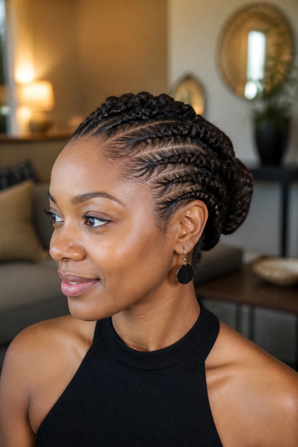 Black woman with flat twist updo.