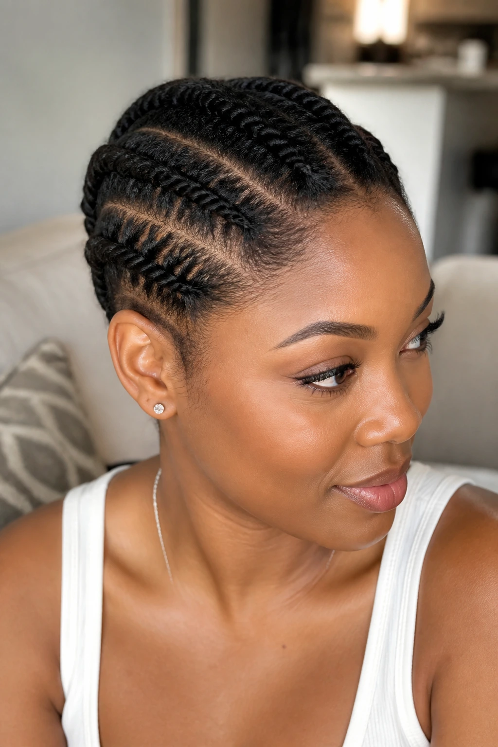 Close-up of a real woman with flat twists close to scalp