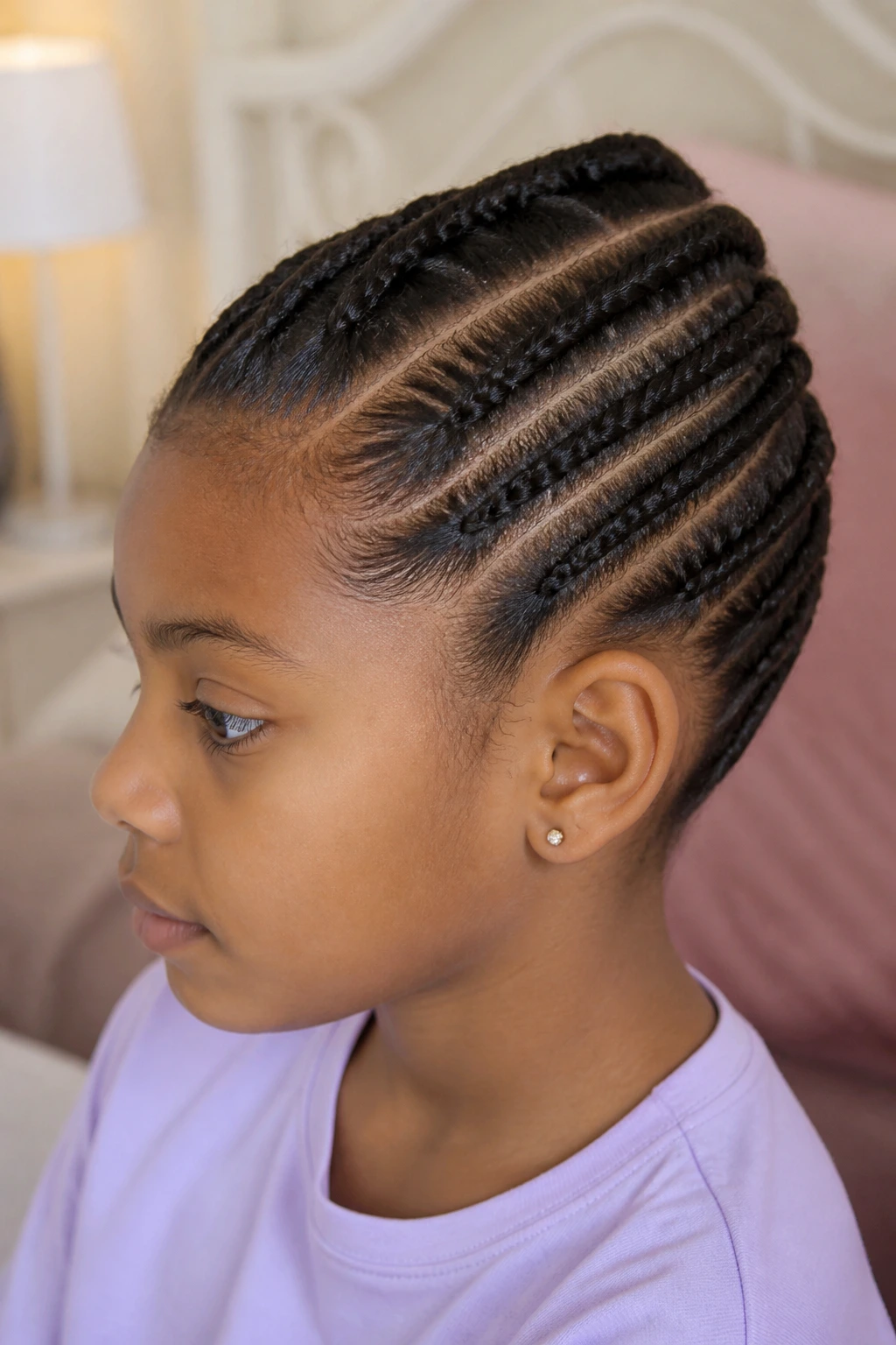 Child with flat twists and a side part