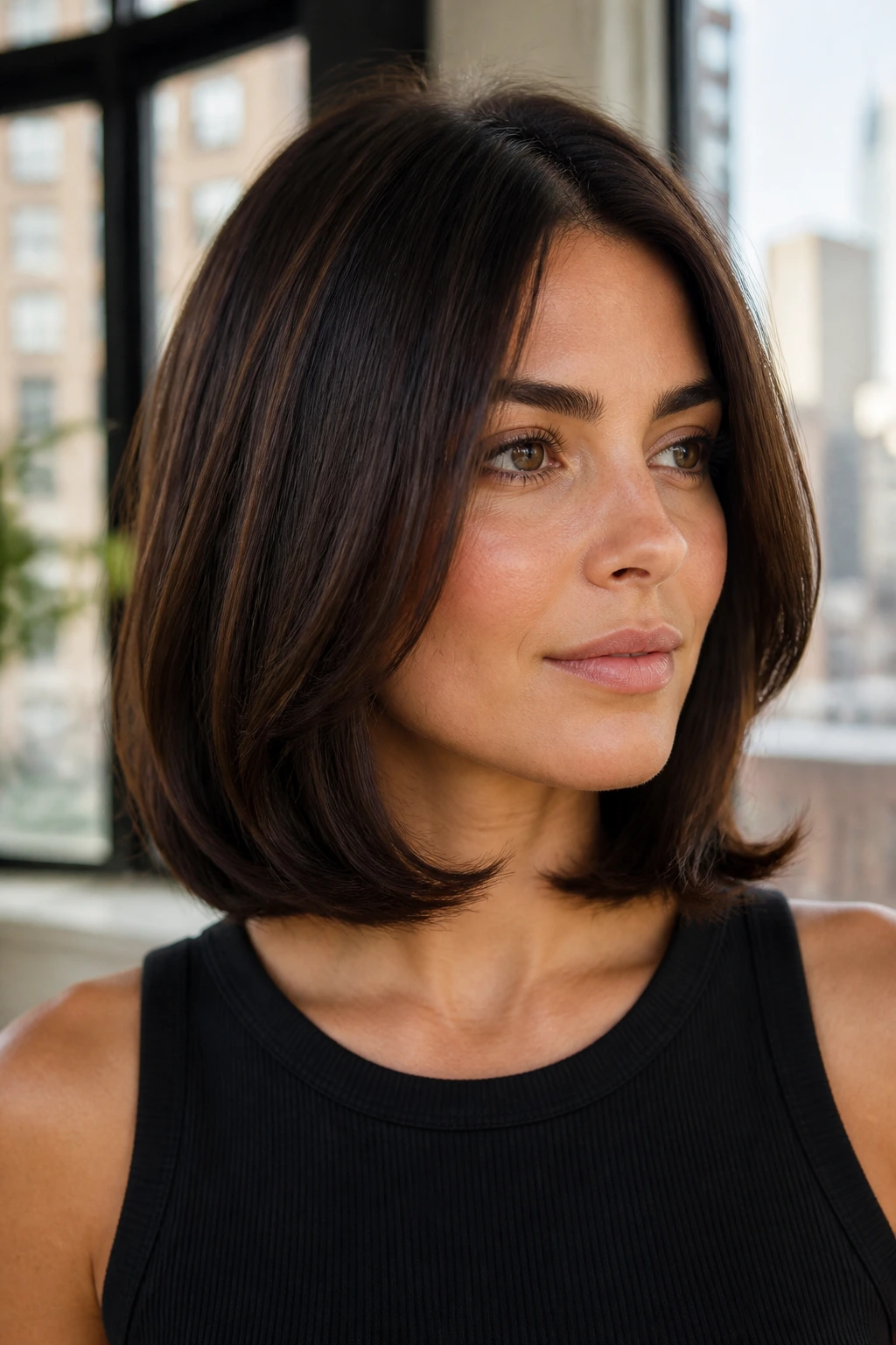 Close-up of a real woman with flip-under ends on a bob