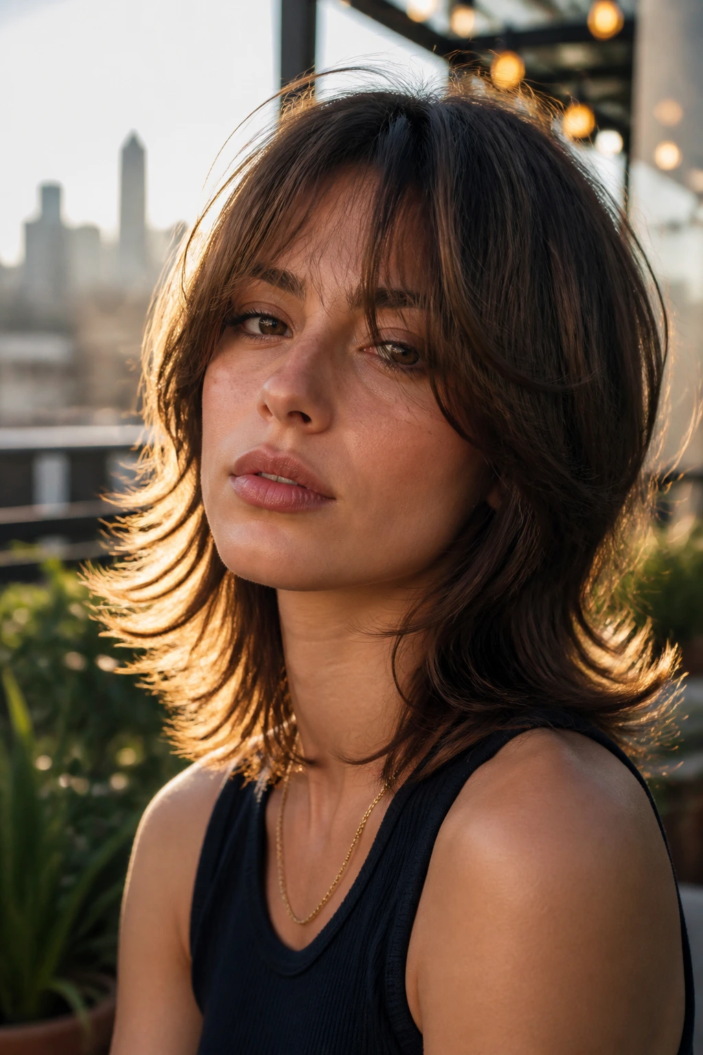 Portrait of a woman with flipped-out ends shag and outward-curled ends