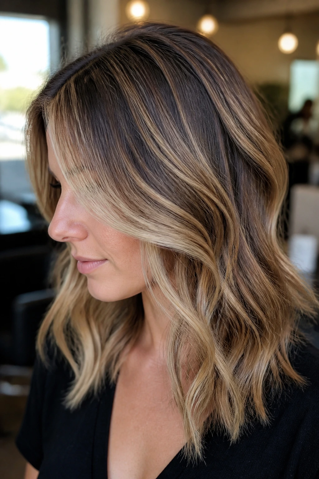Foilayage soft lift demonstrated on real hair with crown highlights