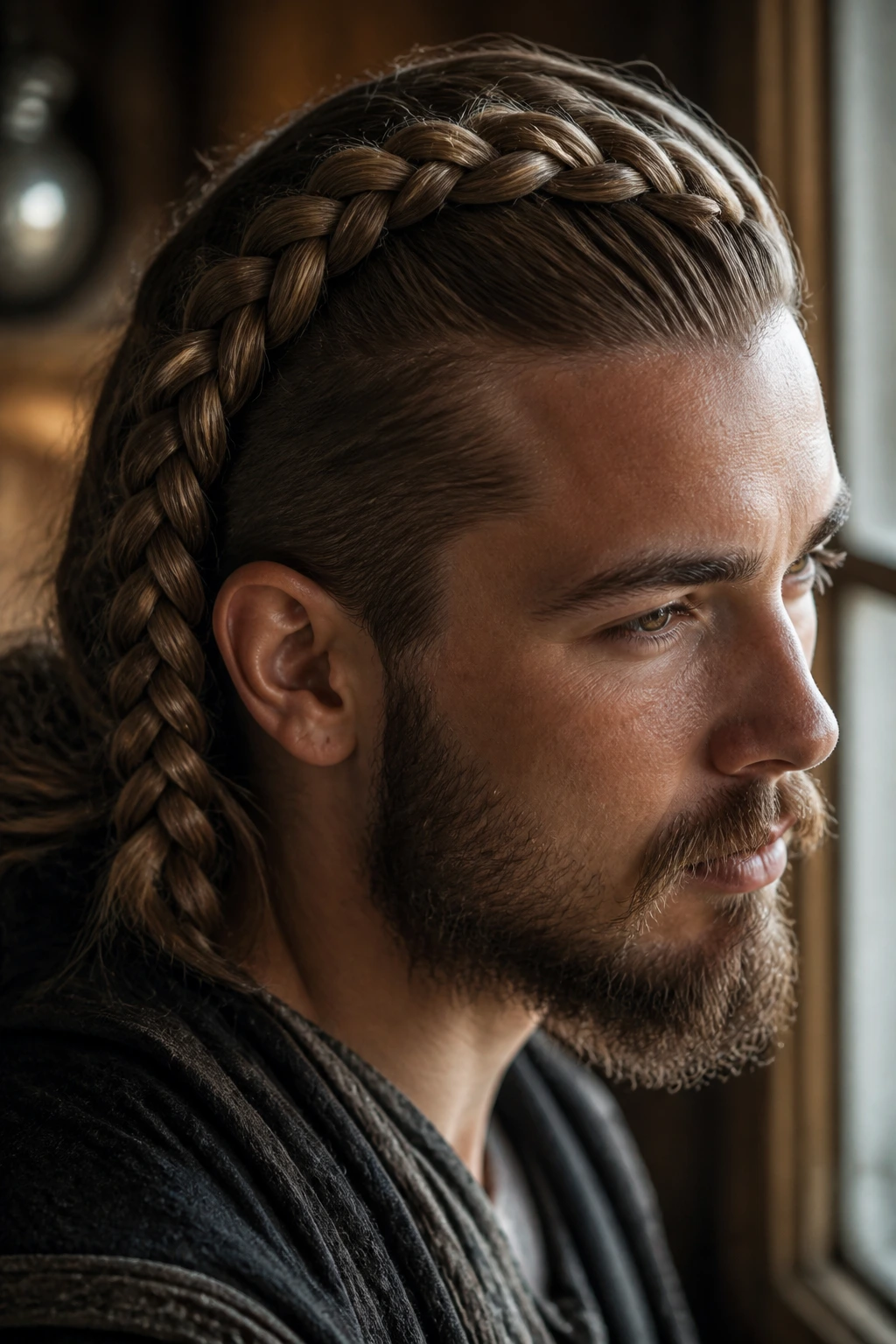 Close-up of a real person with a prominent four-strand braid