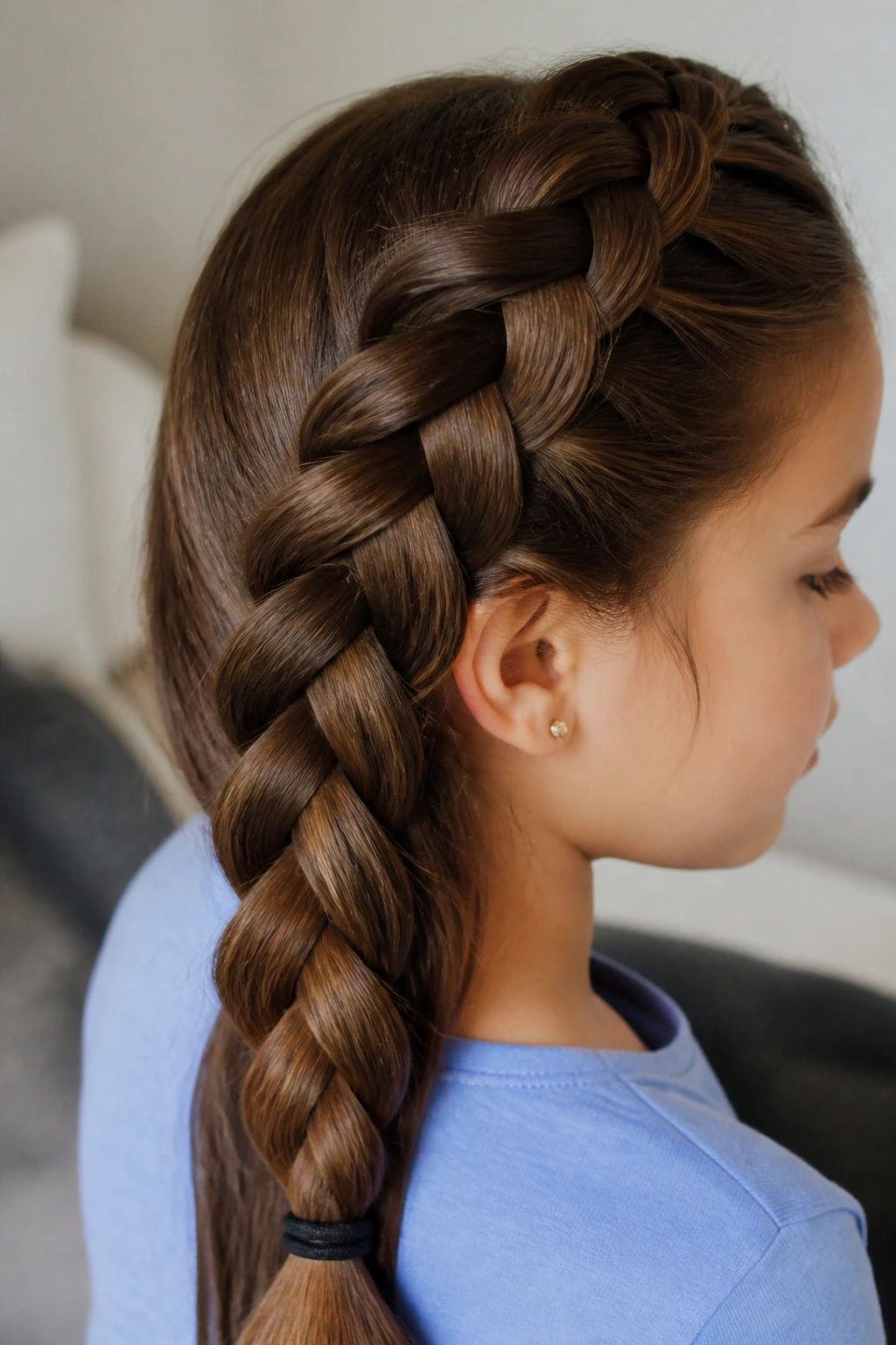 Girl with a four-strand braid hairstyle portrait