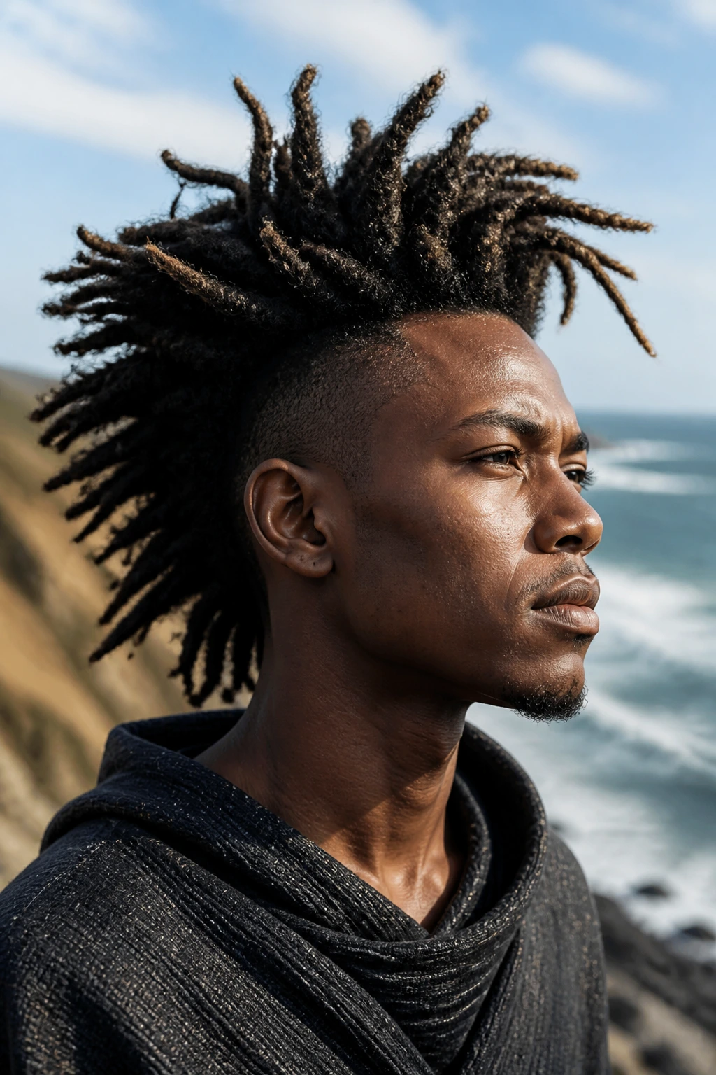 Close-up of Freeform Edge-Swept Mohawk on a real person with open texture