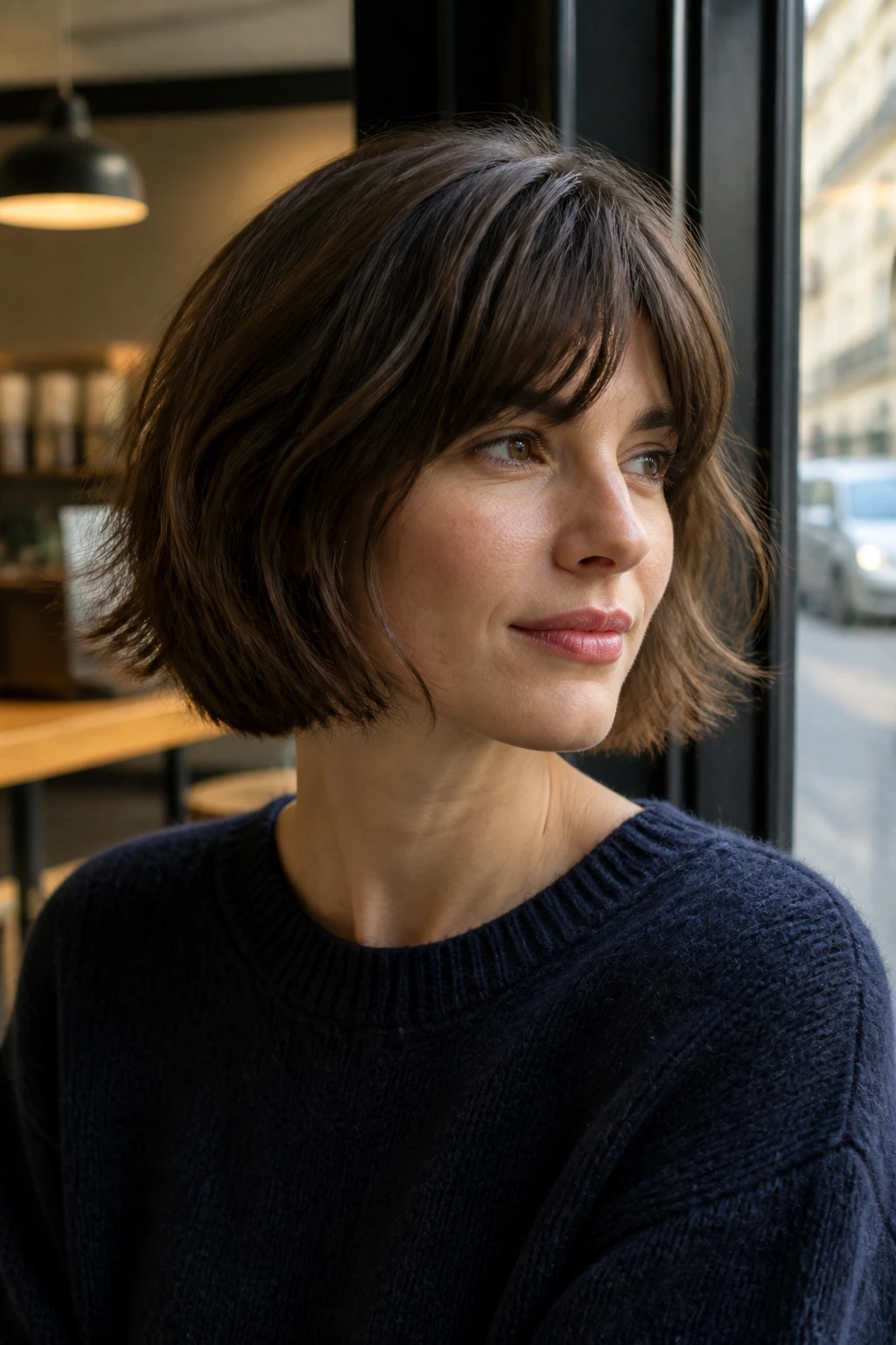 Real woman with French bob and airy texture