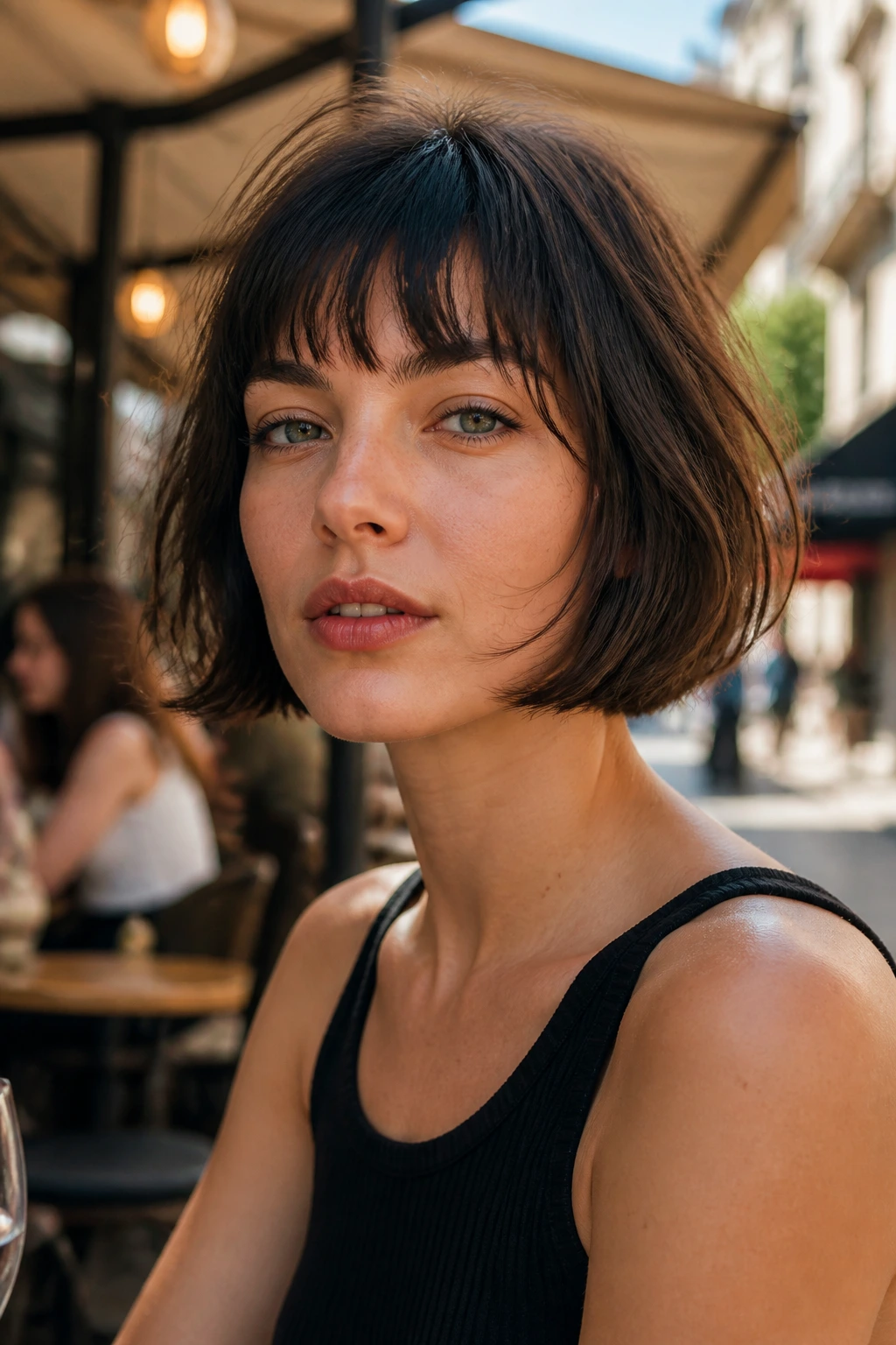 Real person wearing a French bob with choppy fringe portrait