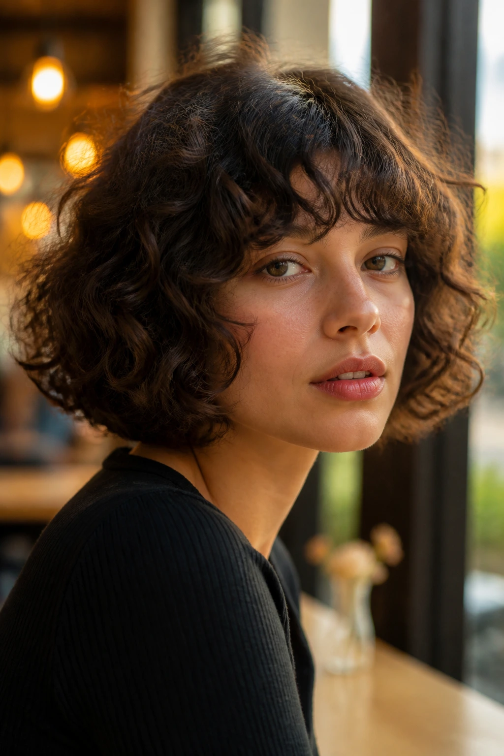 Real woman with jaw-length French bob hairstyle