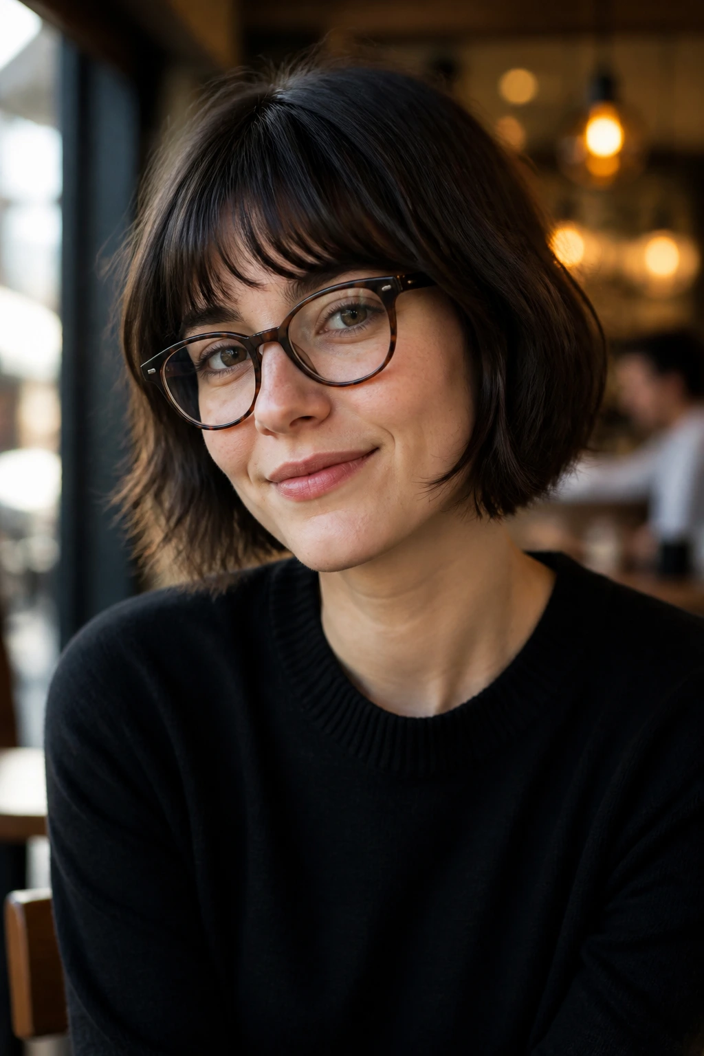Close-up of a French bob with soft fringe on a real person