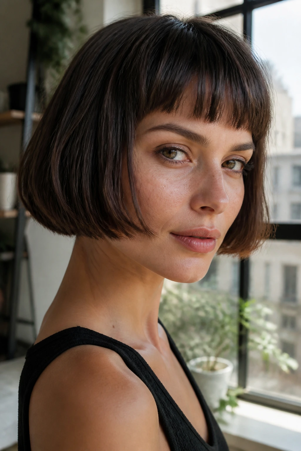 French bob with short fringe on real person