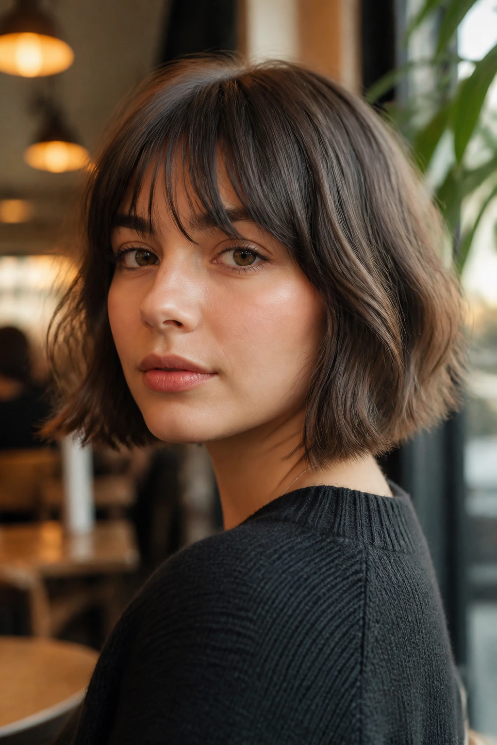 Real person with a French bob and piecey fringe