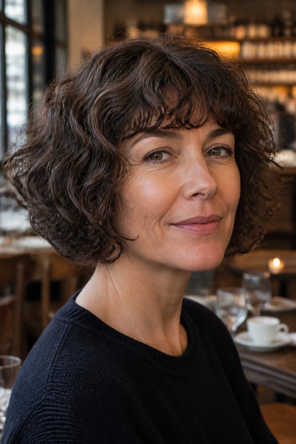 Close-up of a woman with a French bob featuring soft, airy ends.