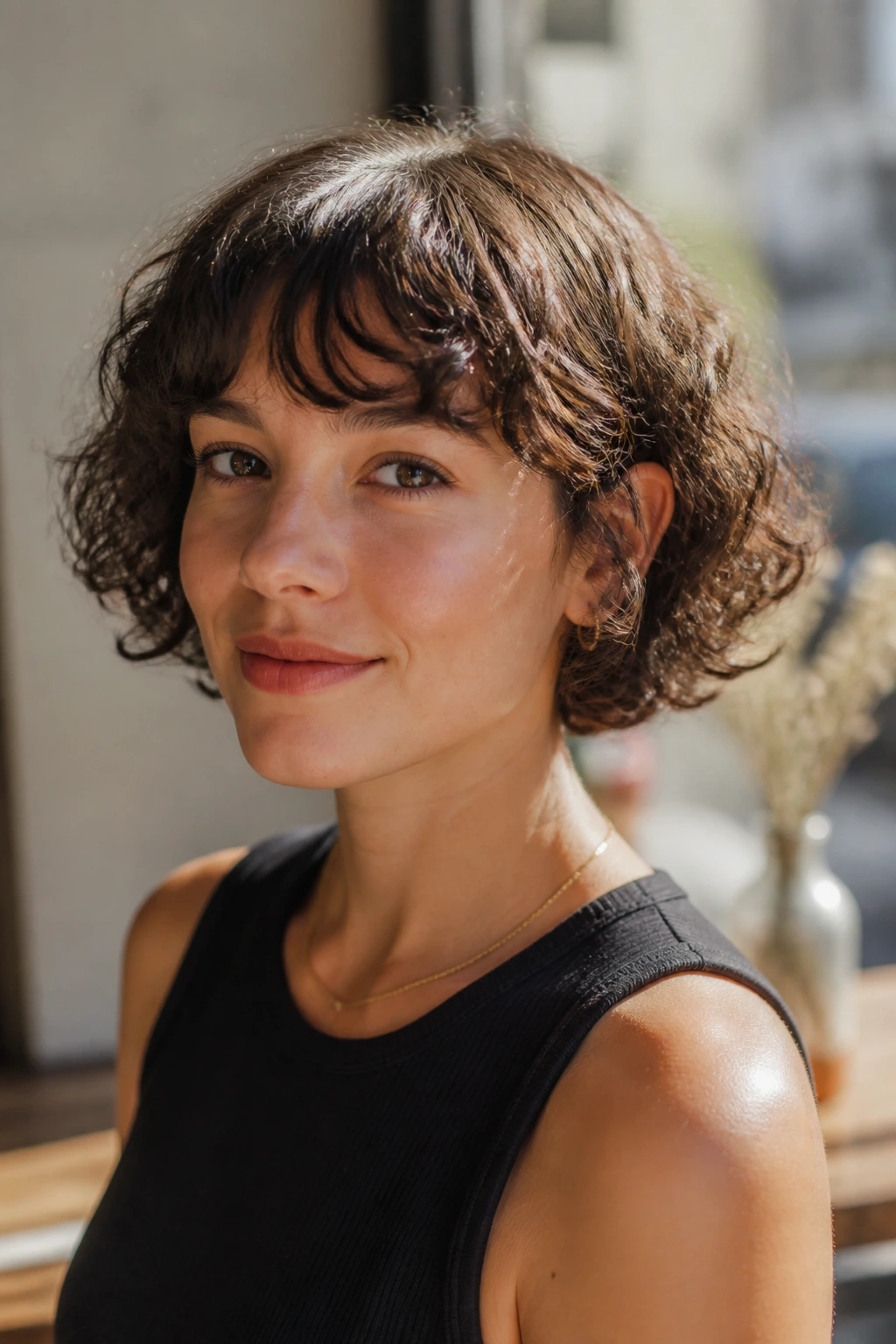 Portrait of a person with French bob and soft fringe