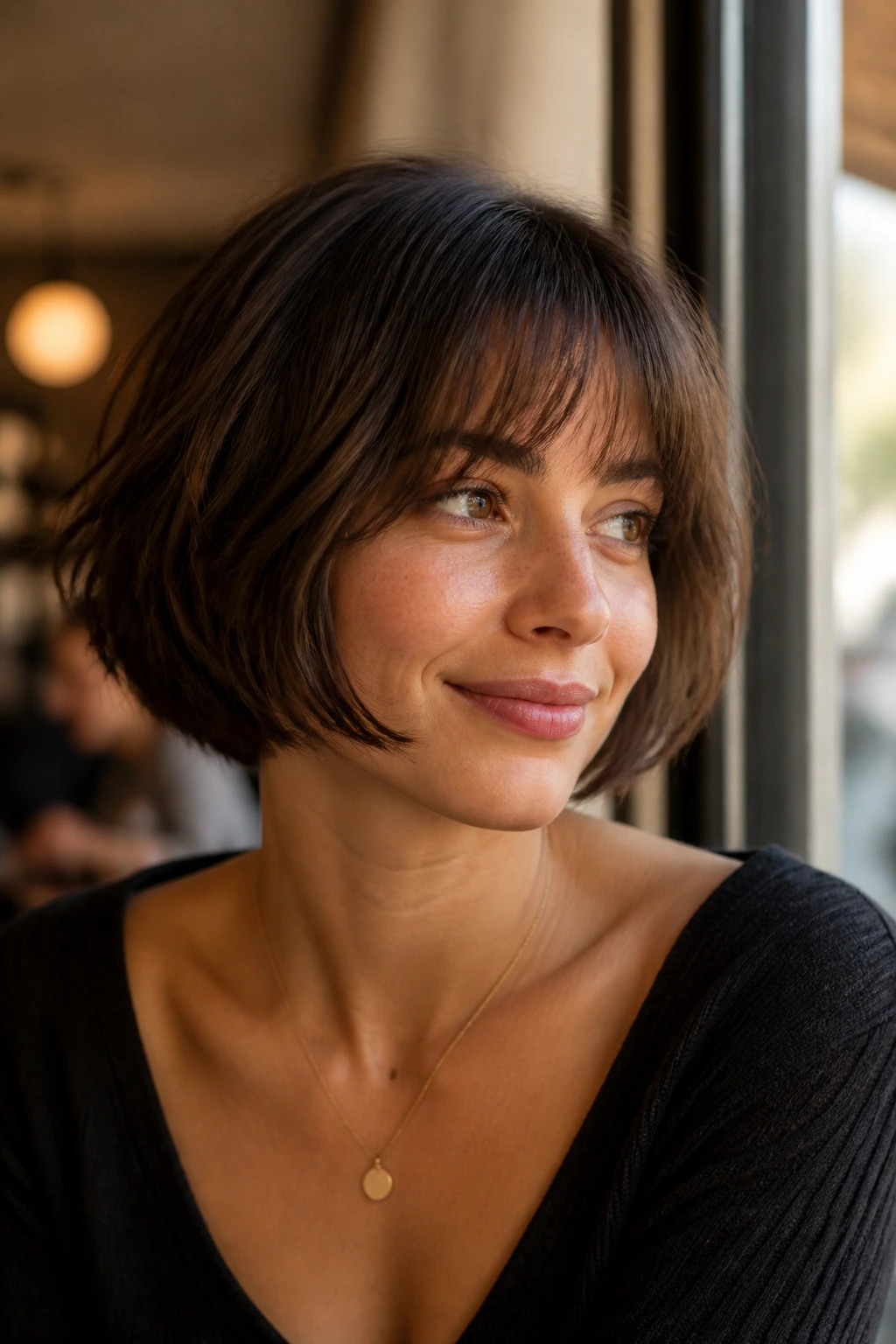 Real woman with French bob and soft fringe