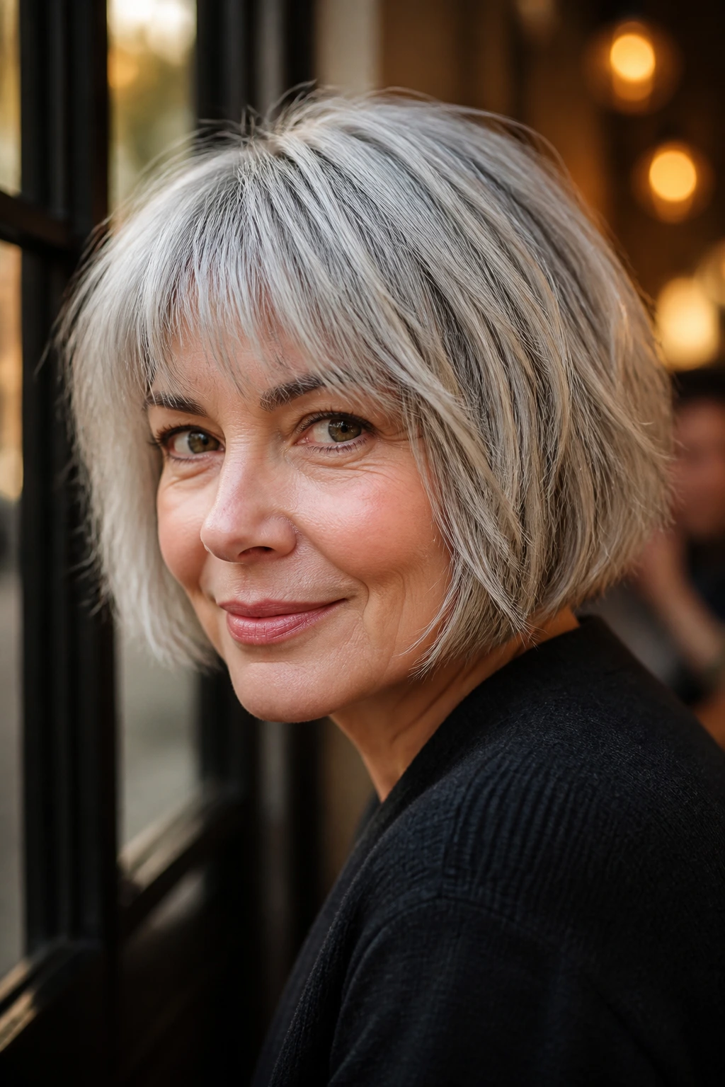 Portrait of a woman with a textured French bob