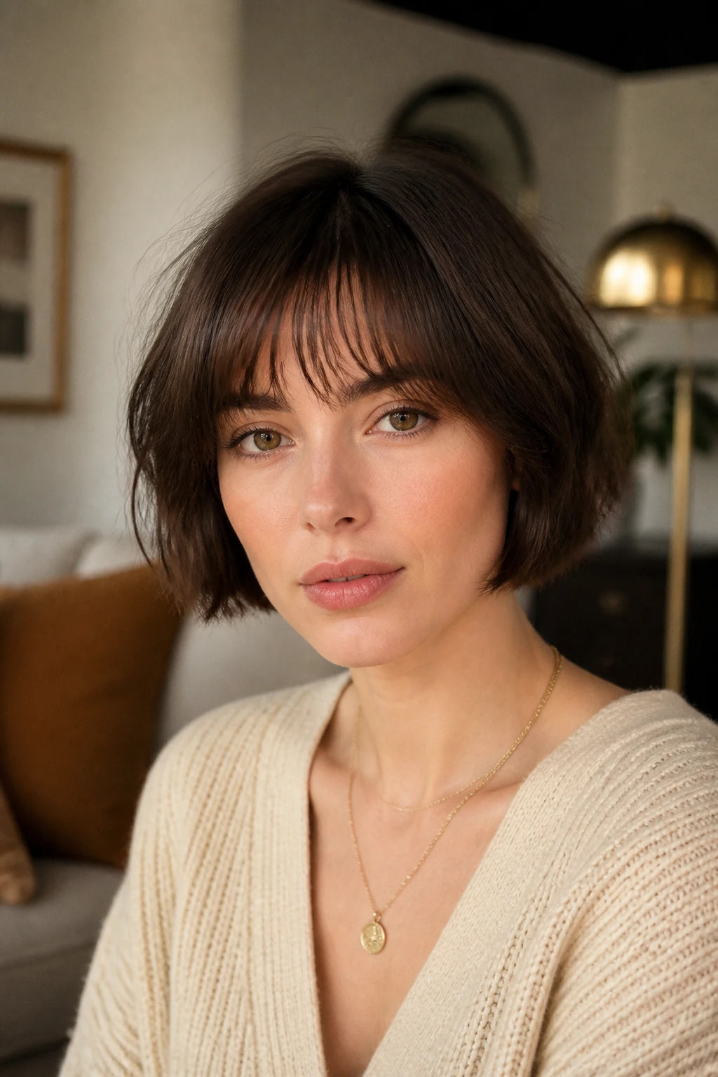Real person in a French bob with wispy fringe