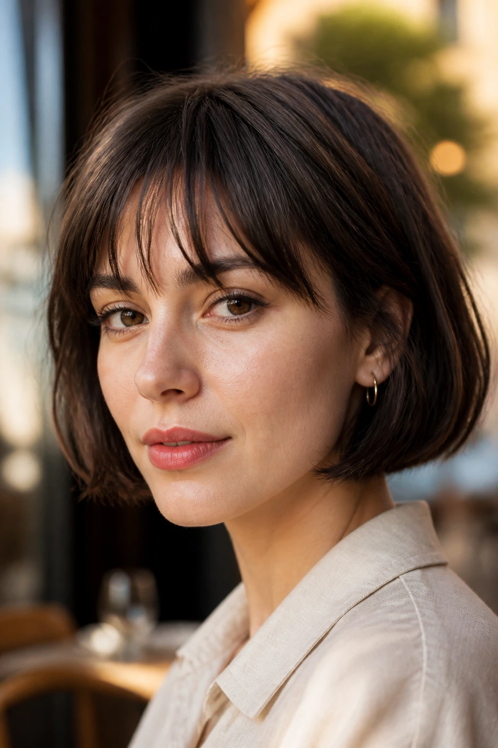 Real woman with French bob and wispy fringe