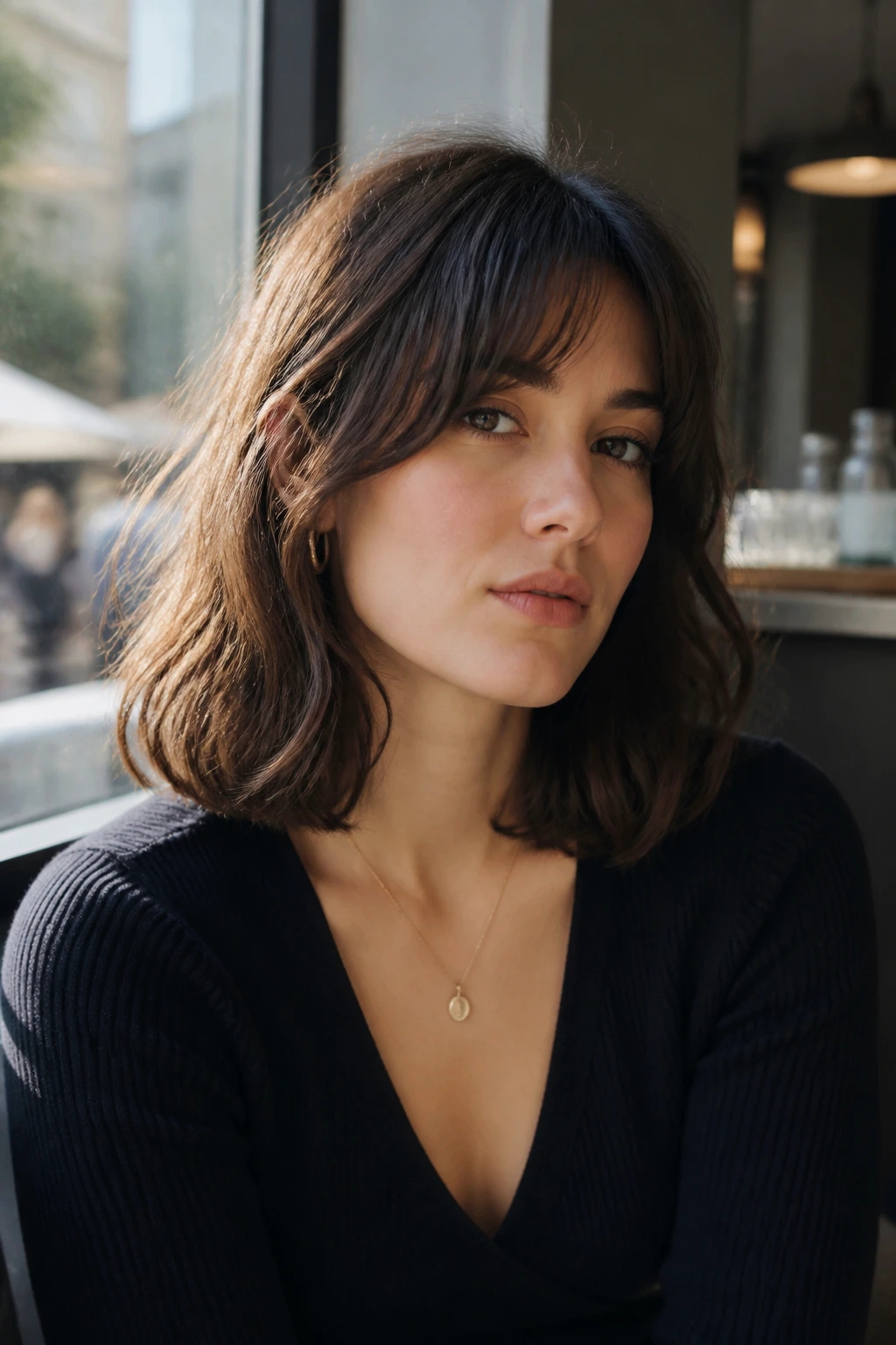 Portrait of a real person with a collarbone-length French-girl lob
