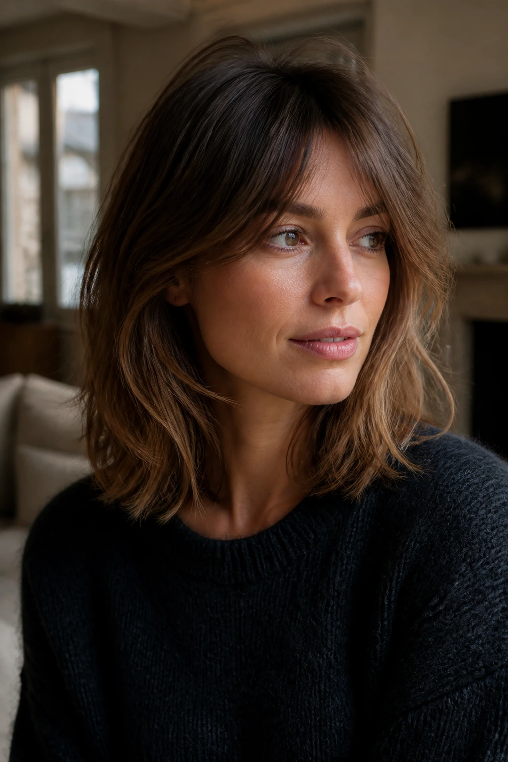 Portrait of a woman with a French-girl lob and soft fringe