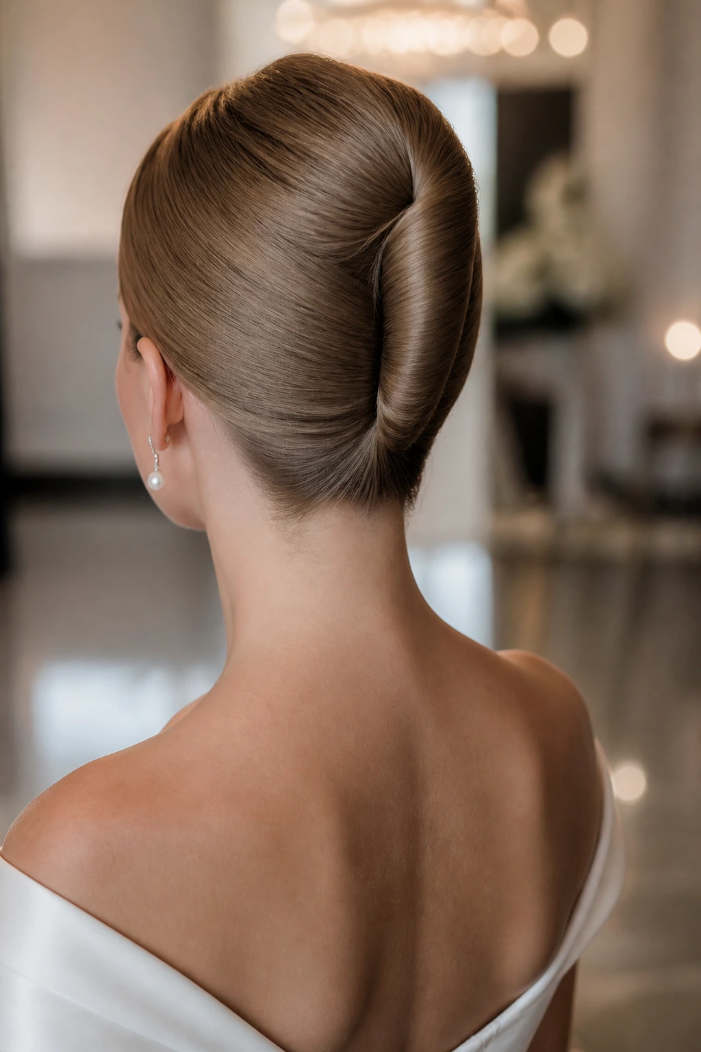 Bride with modern French twist and clean ends