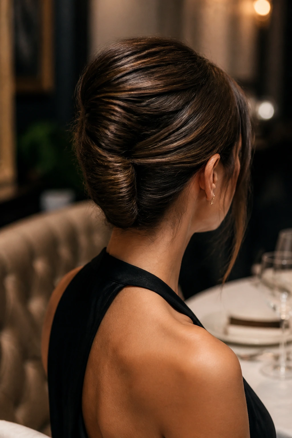 Back view of a woman with a French twist and tucked-in ends