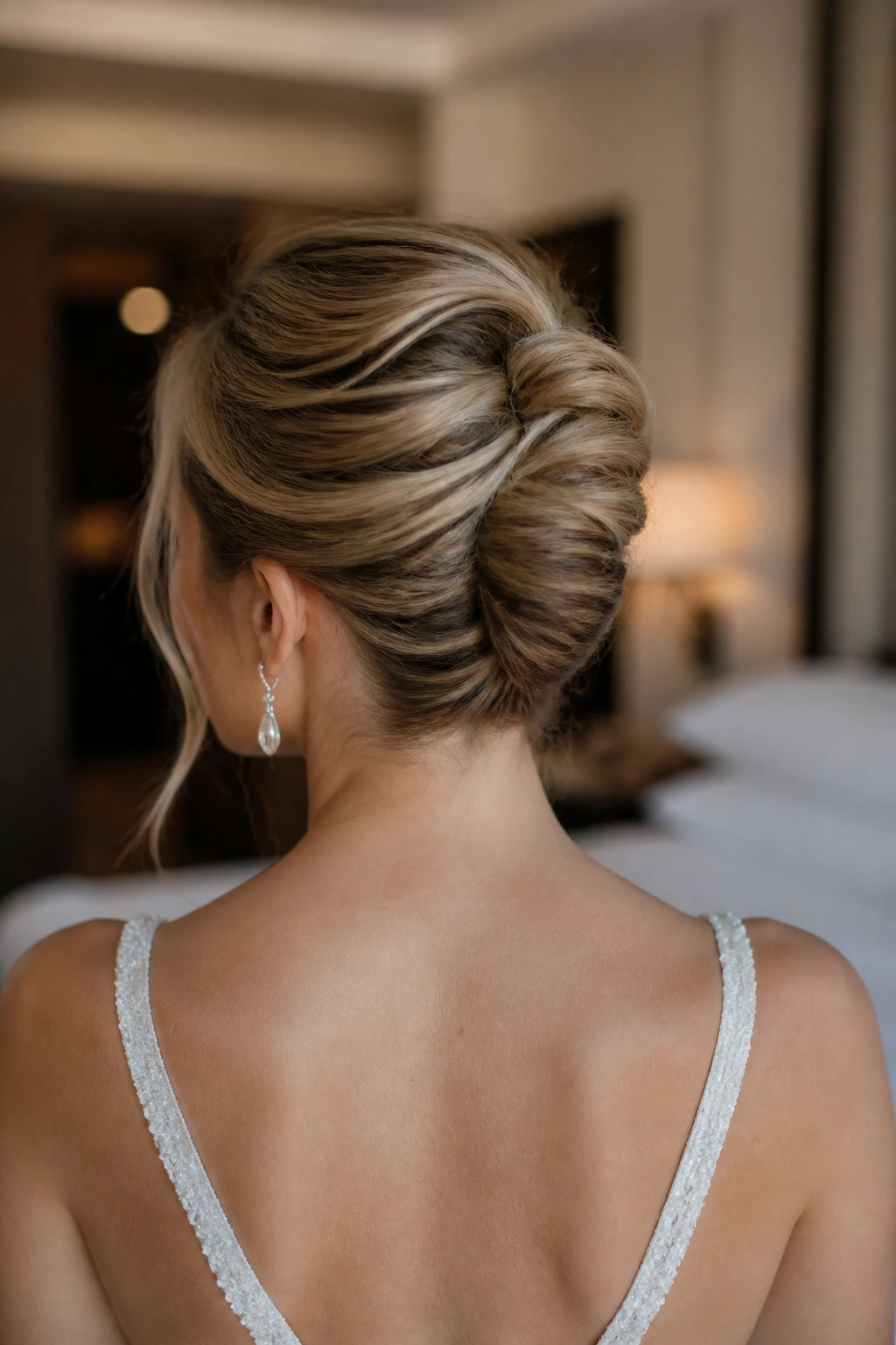 Bride with looser French twist from back view