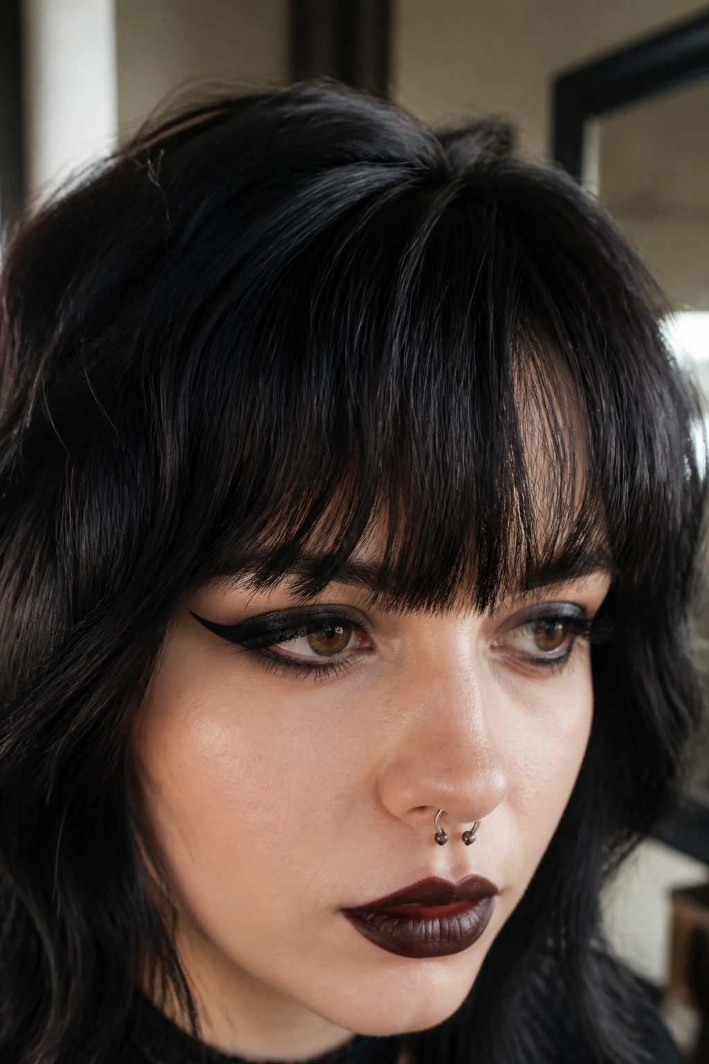 Close-up portrait showing fringe shaped for density and texture