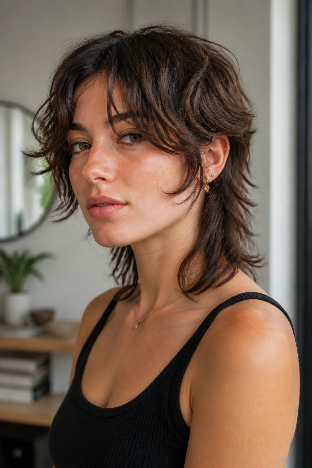 Portrait of a person with fringe-first mullet variation