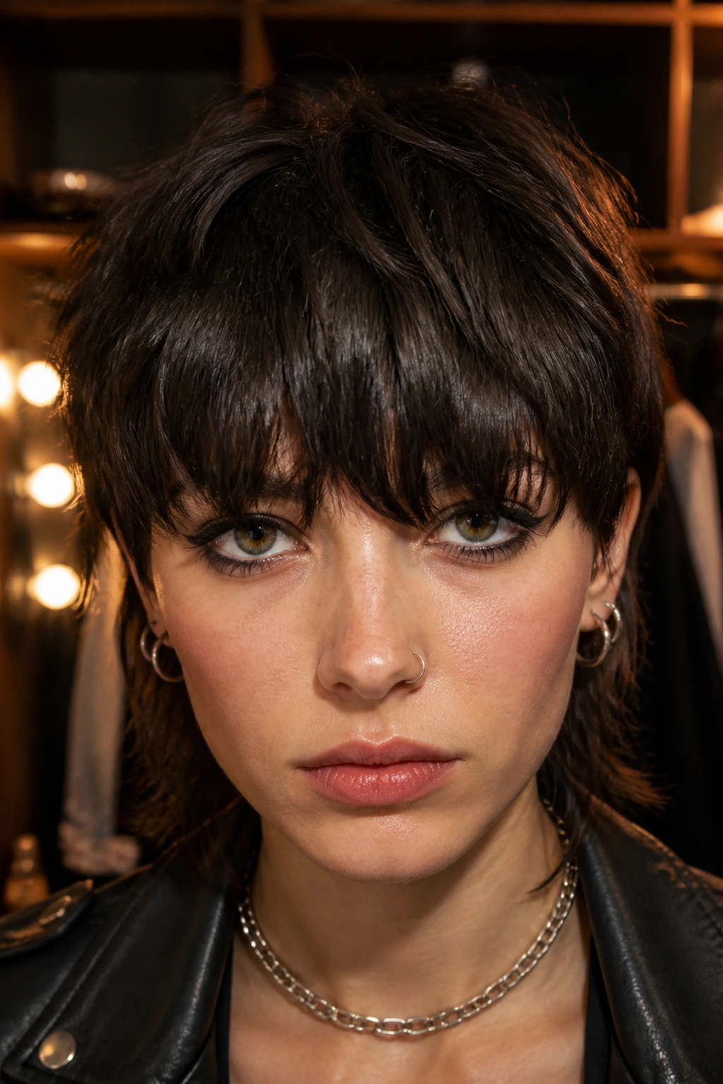 Close-up of real person with fringe-heavy crop shag