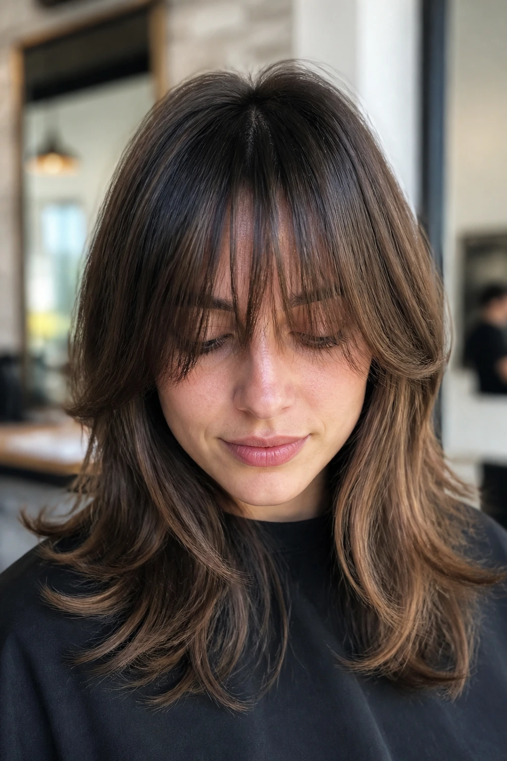 Close-up front view of fringe and perimeter on straight hair.